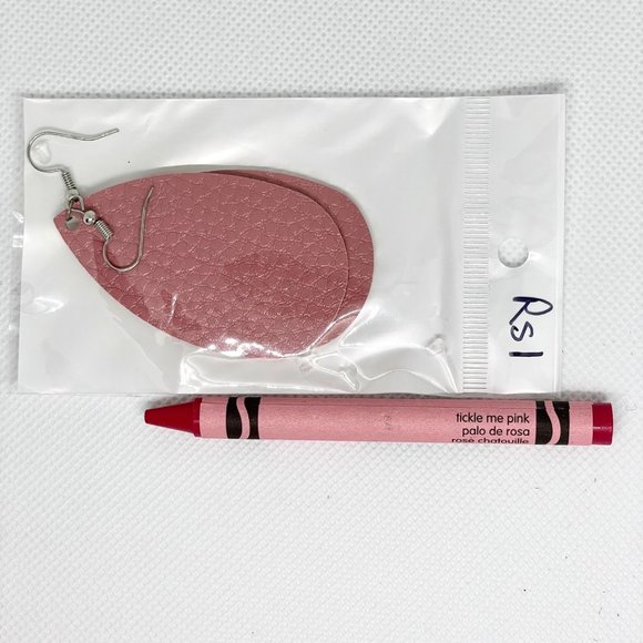 Teardrop Faux Leather Earrings Drop 3" in Rose or Pink Lightweight Textured New - Picture 10 of 11